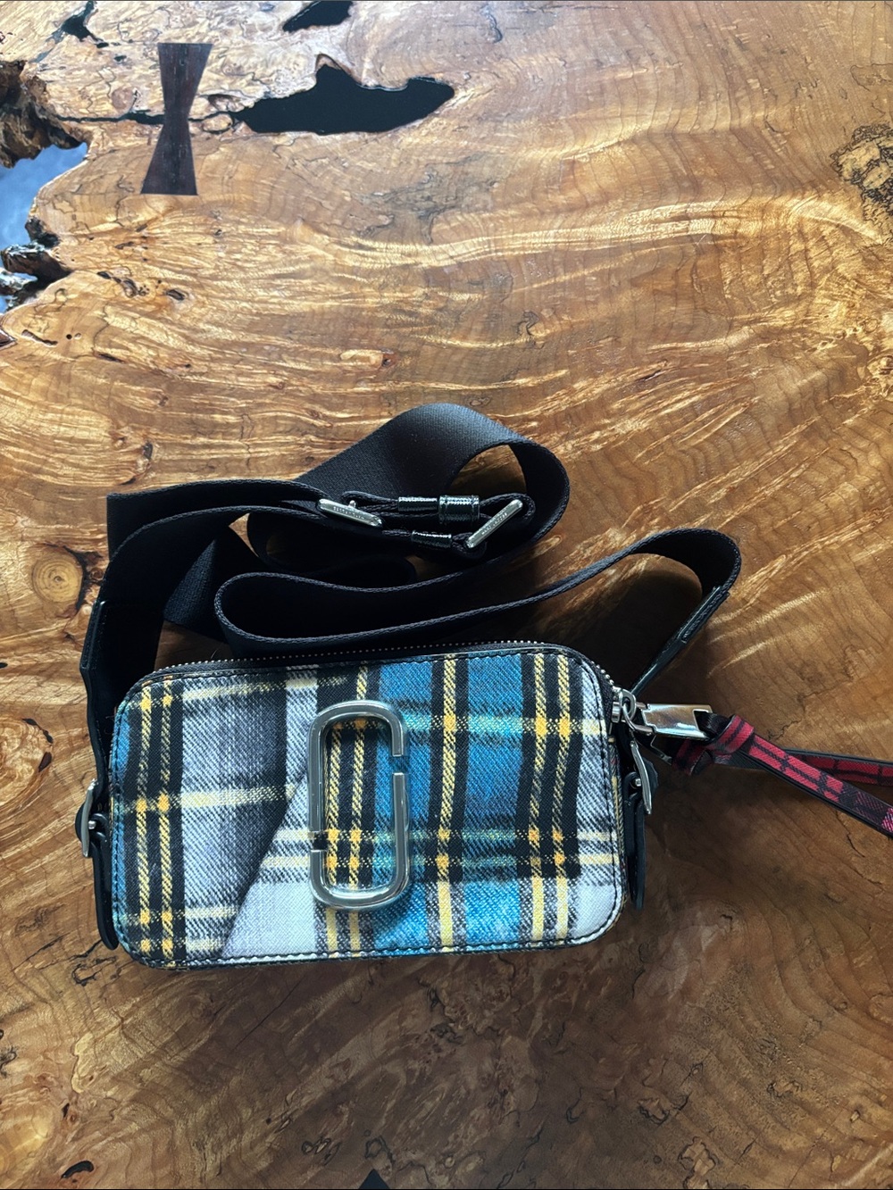 Marc Jacob’s Plaid Crossbody Camera Bag in Blue and Yellow